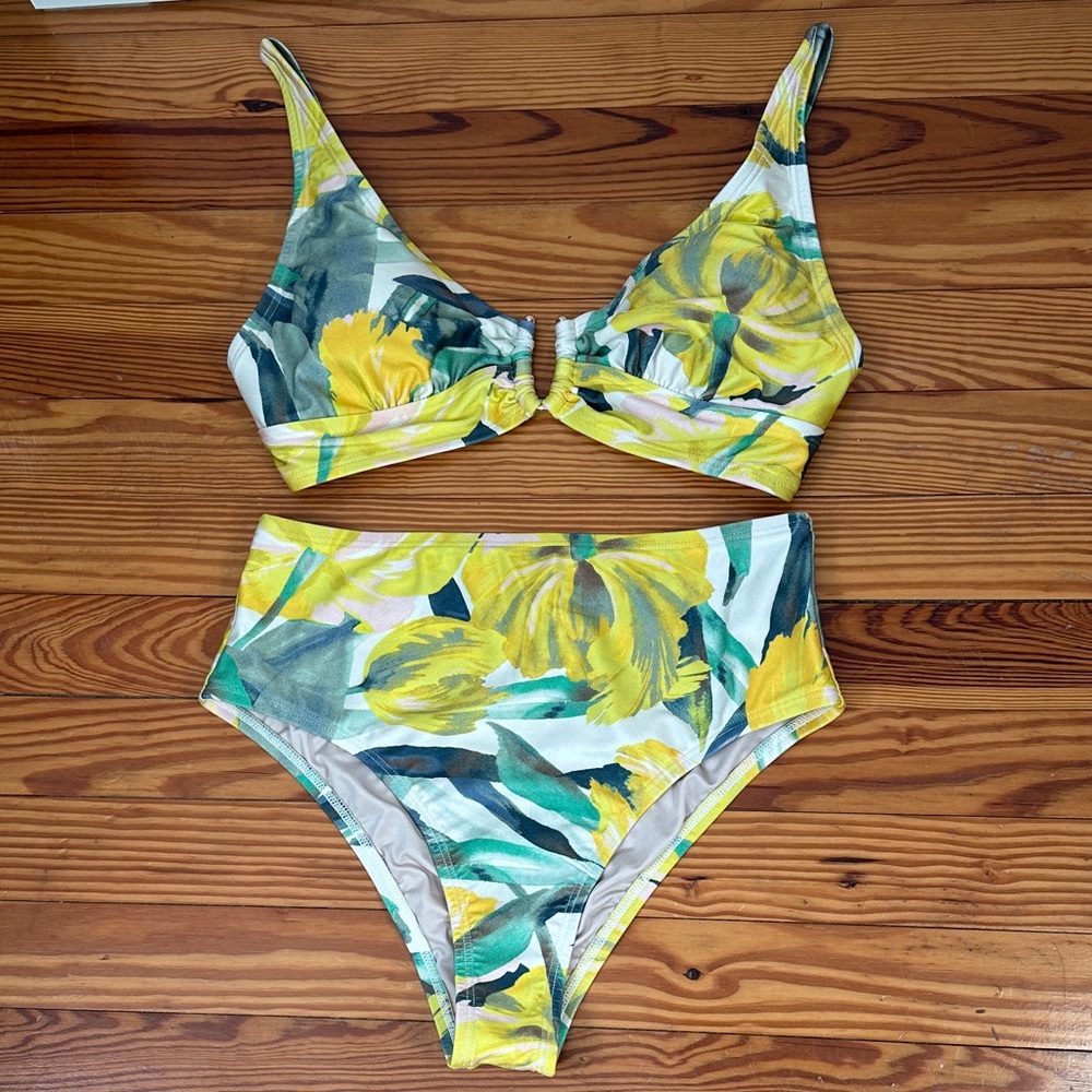 White House Black Market Yellow Floral High-Waist Bikini